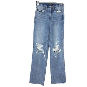 Nwot Judy Blue Jeans 0/24 90s High Waisted Distressed Straight Fit Flare